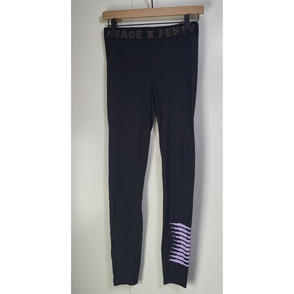 Savage X Fenty Pants - Savage X Fenty SZ Small Forever Savage Leggings Black Lavender Logo High Waist
